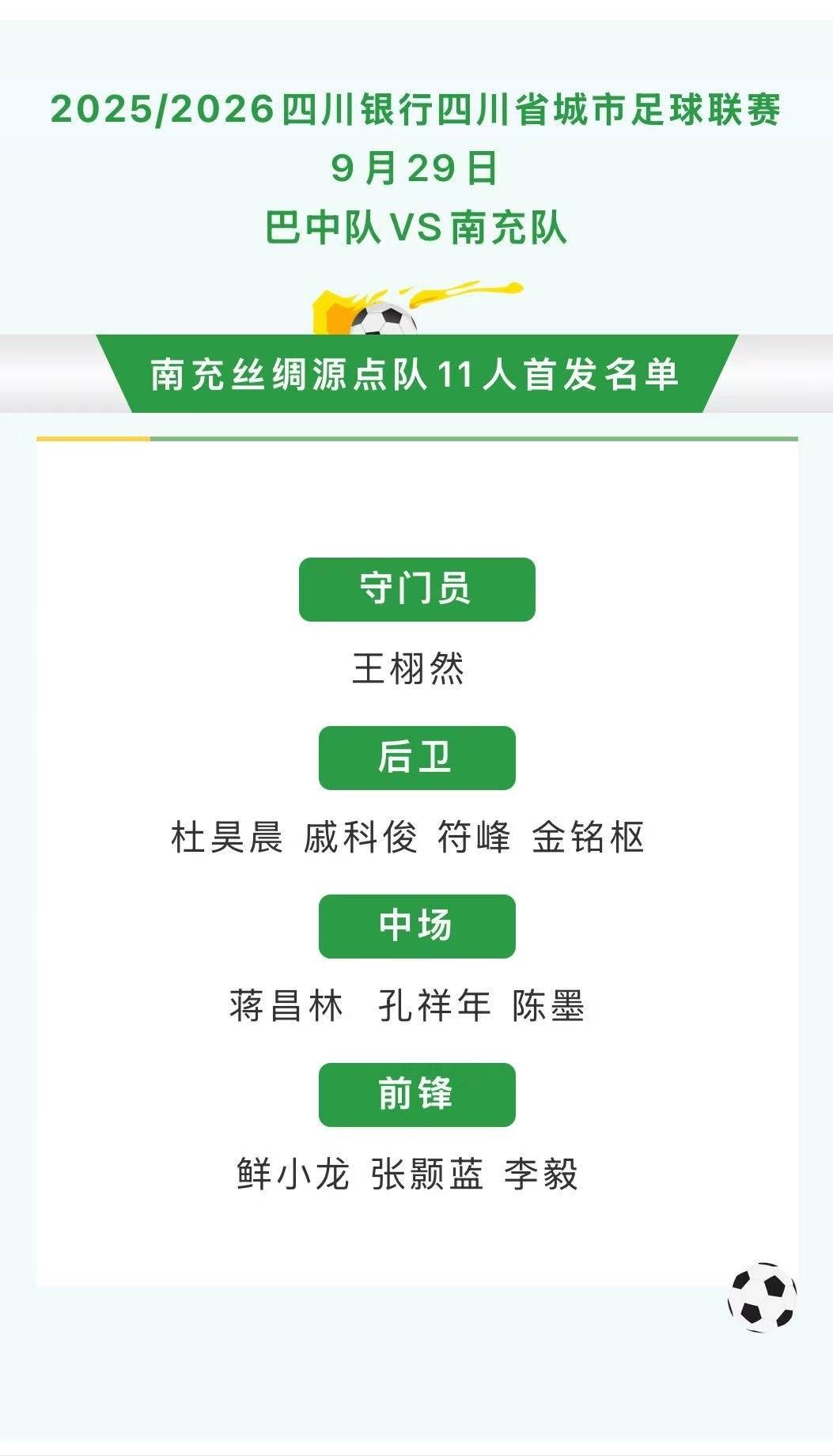 首发名单出炉！南充丝绸源点队“川超”首战今日打响