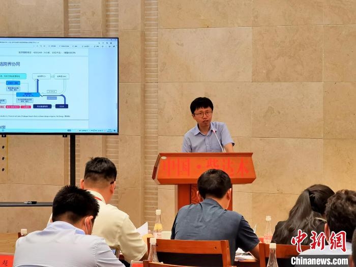 圖為國家發改委能源研究所副研究員，中國能源研究會儲能專委會委員劉堅發表演講。　祁增蓓 攝