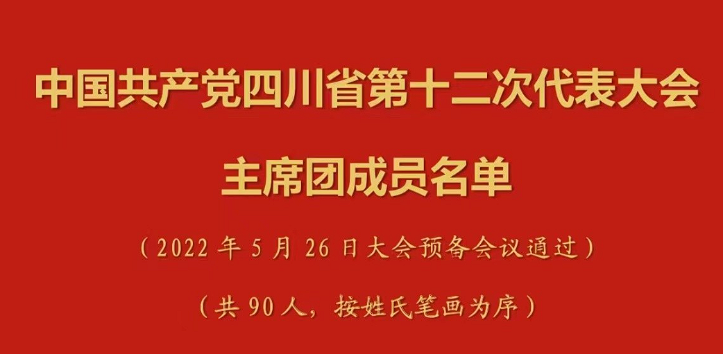 中國共產黨四川省第十二次代表大會主席團成員名單