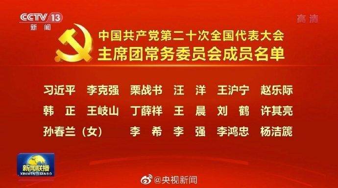 中国共产党第二十次全国代表大会主席团常务委员会成员名单
