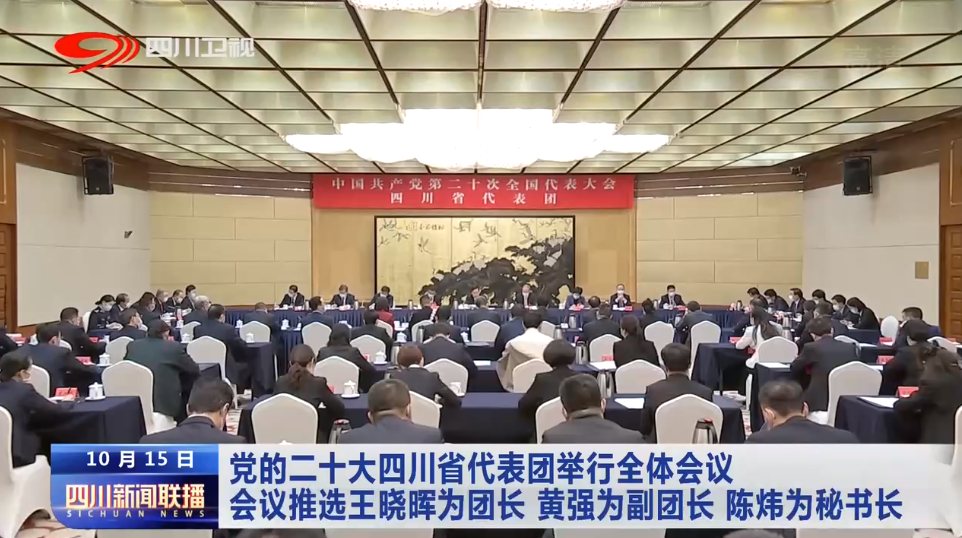 四川新闻联播｜党的二十大四川省代表团举行全体会议 会议推选王晓晖为团长 黄强为副团长 陈炜为秘书长
