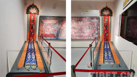出现在西藏寺庙的“八仙”——夏鲁寺清代红色缎绣八仙纹柱面幡