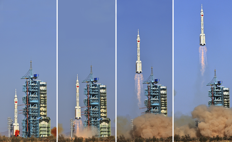 2023年10月26日，神舟十七號載人飛船發射升空過程（拼版照片）