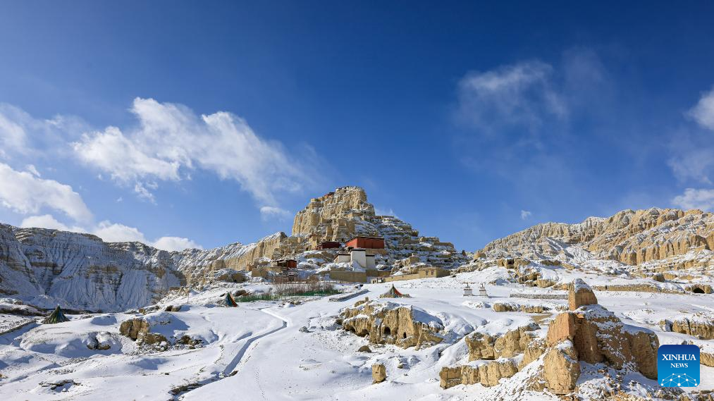 Snow scenery of ruins of Guge Kingdom in Zanda county, Xizang