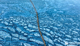Stunning view of sheep herding on ice in SW China's Xizang