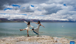 Scenery of Zhaxi island scenic area of Nam Co, world's highest saltwater lake in SW China's Xizang