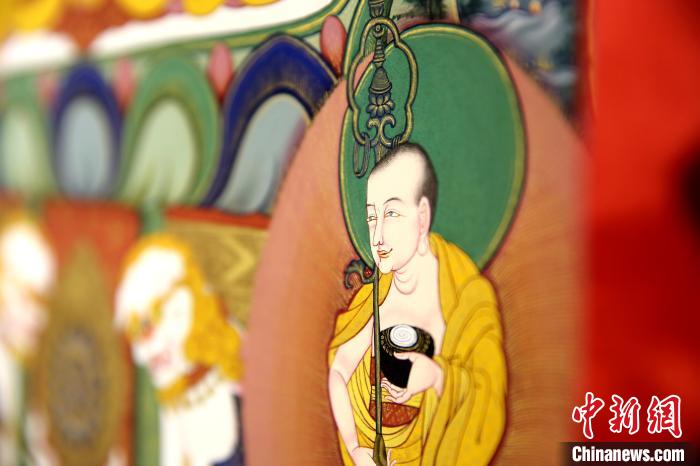 图为学员的唐卡作品(局部图)。 贡桑拉姆 摄 图为学员的唐卡作品(局部图)。 贡桑拉姆 摄